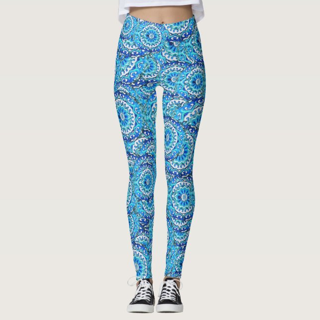 Legging Espirais Celestiais Padrão de Mandala (Frente)