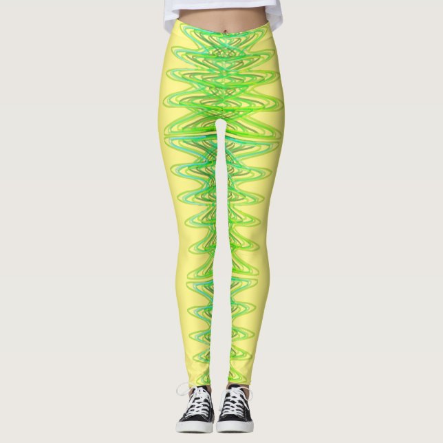 Legging Espirais verdes em coxas amarelas (Frente)