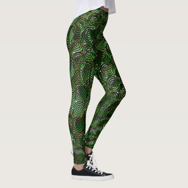 Legging Espirais verdes escuros transparentes sobre a imag (Direita)