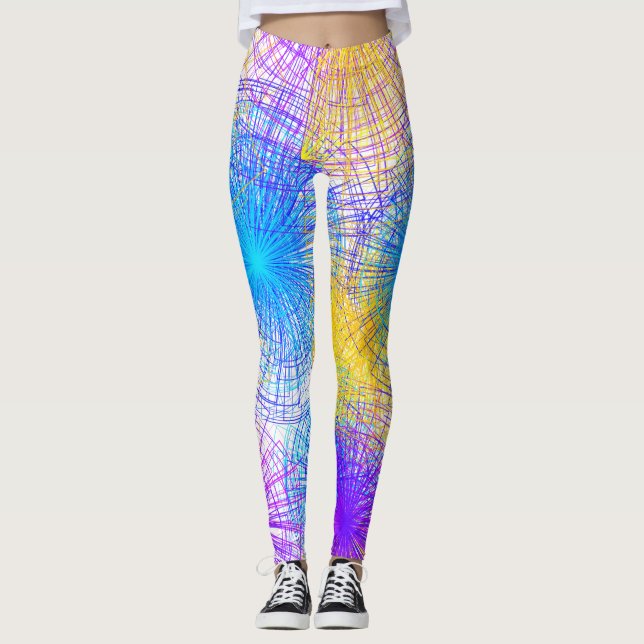 Legging Espiral Colorida Azul Amarelo Roxo  (Frente)