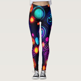 Legging Espiral de Neon e Arte Dot Vibrante