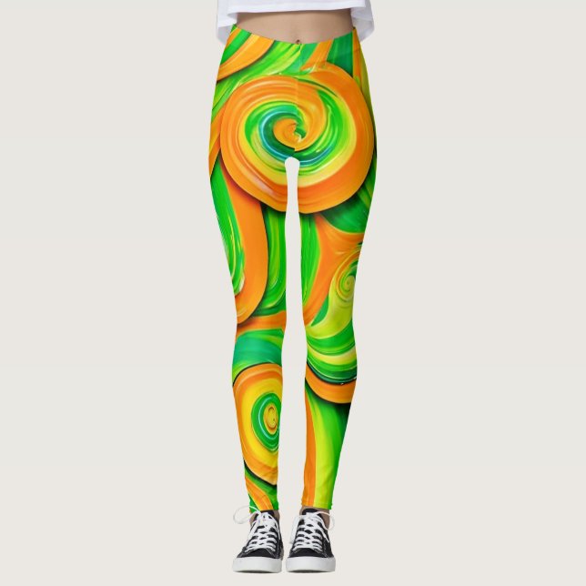 Legging Espiral Verde e Laranja (Frente)