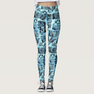Legging Espírito de Impressão Aloha Azul-Havaiano