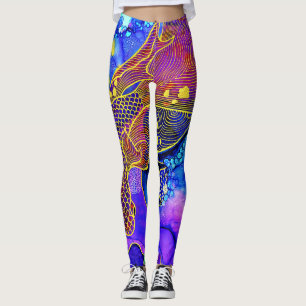 Legging EsplêndidoLee - Abstrato Fish Art Impressão Leggin