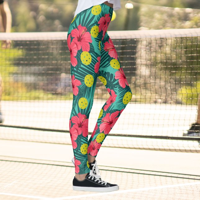 Legging Esportes de Flor Tropical de Hibiscus do Picleball (Criador carregado)
