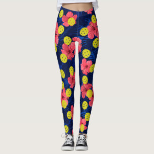 Legging Esportes de Flor Tropical Red Hibiscus Diversão