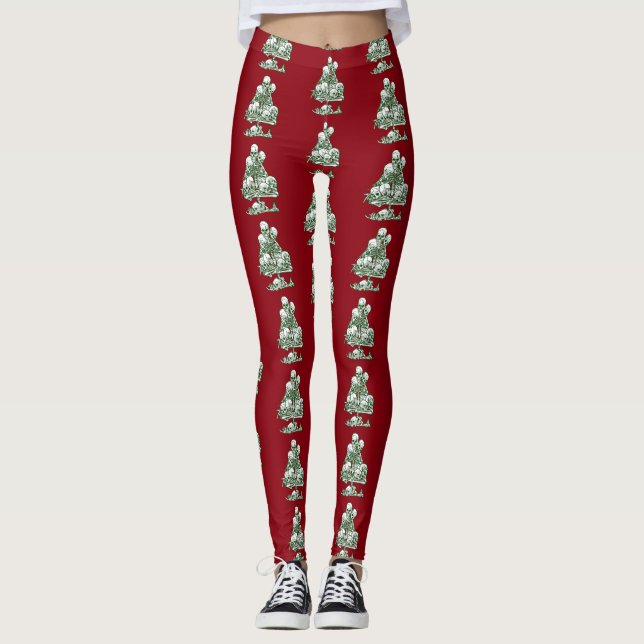 Legging esqueleto de árvore de natal feia do crânio (Frente)
