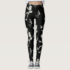 Legging esqueleto de pernas pretas brancas