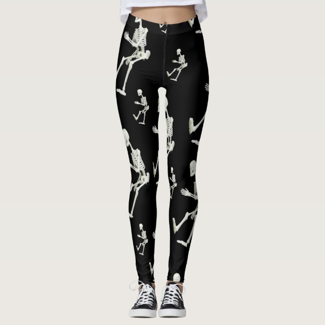 Legging esqueleto de pernas pretas brancas (Frente)