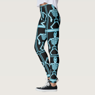 Legging Esqueleto de sorriso azul nos quadrados
