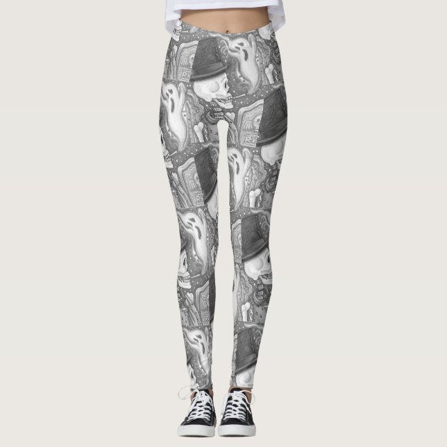 LEGGING ESQUELETO FUMADOR, PERNAS DE CEMITÉRIOS DE MEIO (Frente)