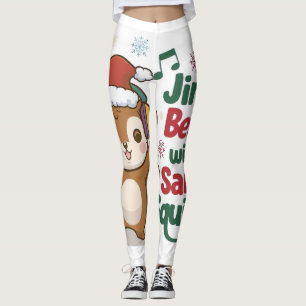 Legging Esquilo bonito Vestindo Santa Hat e Fones de ouvid