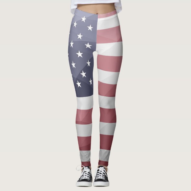Legging Estados Unidos bandeira Red White Blue Mesh Geomét (Frente)