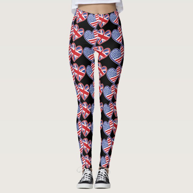 Legging Estados Unidos e Reino Unido Flag Hearts (Frente)