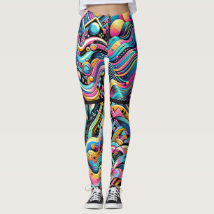 Legging Estampa Abstrata Colorida Neon Brilhante dos Anos 
