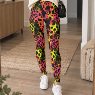 Legging Estampa Abstrata de Leopardo Neon