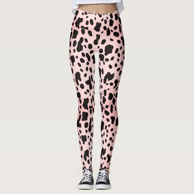 Legging Estampa Animal de Vaca Preta Rosa Moderno Feminino (Frente)