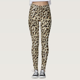 Legging Estampa de Animal Leopardo Guepardo Bege Marrom