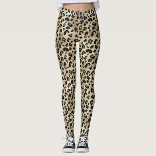 Legging Estampa de Animal Leopardo Guepardo Bege Marrom