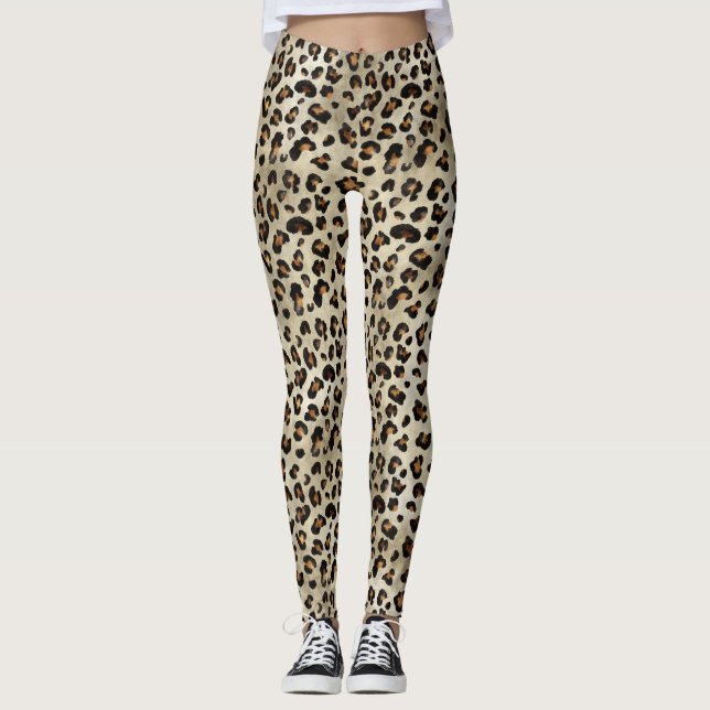 Legging Estampa de Animal Leopardo Guepardo Bege Marrom (Frente)
