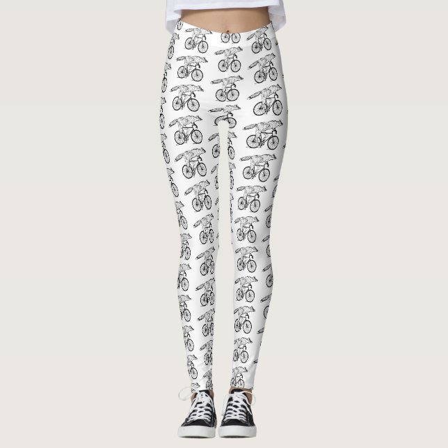 Legging Estampa de Arte de Raposa Caprichosa em Bicicleta (Frente)