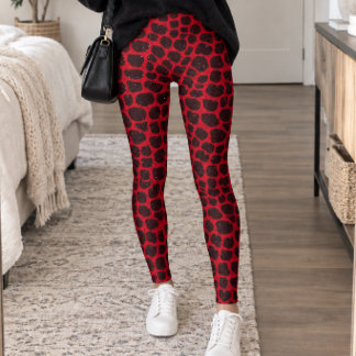 Legging Estampa de Girafa Preta e Vermelha