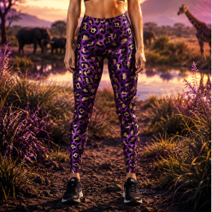 Legging Estampa de leopardo roxo e dourado