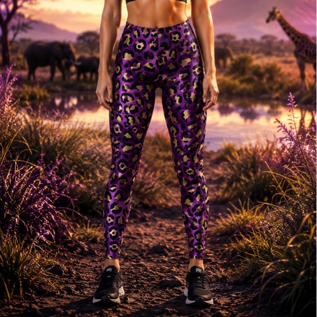 Legging Estampa de leopardo roxo e dourado (Criador carregado)