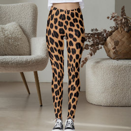 Legging Estampa de manchas pretas e marrons em base bege d