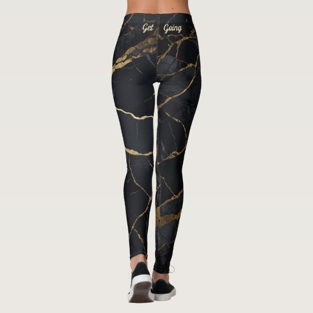 Legging Estampa de Mármore Preto e Dourado Abstrato (Verso)