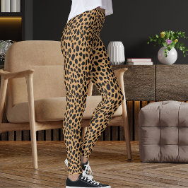 Legging Estampa de Pele de Leopardo Safari Preto Bege e Ma