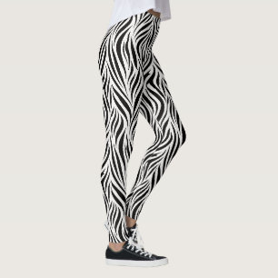 Legging Estampa de Zebra Preto Branco Ousada Padrão Animal
