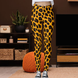 Legging Estampa divertida de pele de leopardo preto laranj