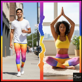 Legging Estampa em Bloco de Gradiente Xadrez Arco-Íris Neo