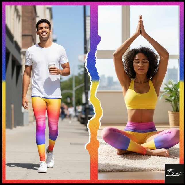Legging Estampa em Bloco de Gradiente Xadrez Arco-Íris Neo (Criador carregado)