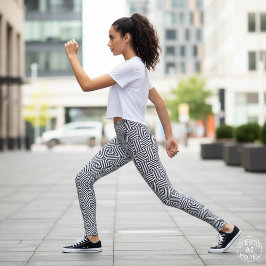 Legging Estampa Psicodélica Geométrica Moderna Preto e Bra