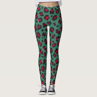 Legging Estilo 80s - Impressão Leopardo Vermelho e Verde