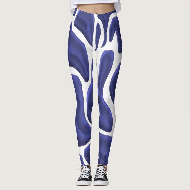 Legging estilo abstrato com a arte moderna azul (Frente)