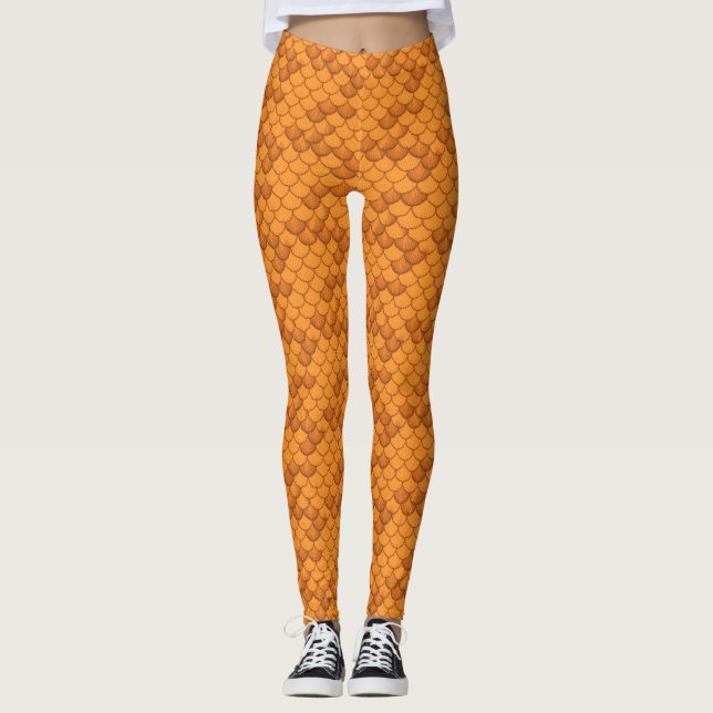Legging Estilo Ariel da Escala de Sereia de Laranja (Frente)