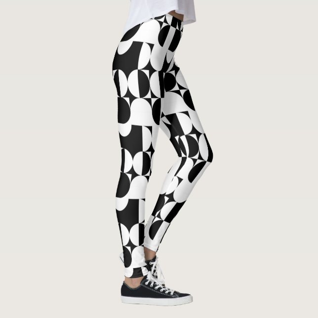Legging Estilo Bauhaus Preto E Retro Geométrico Branco  (Direita)