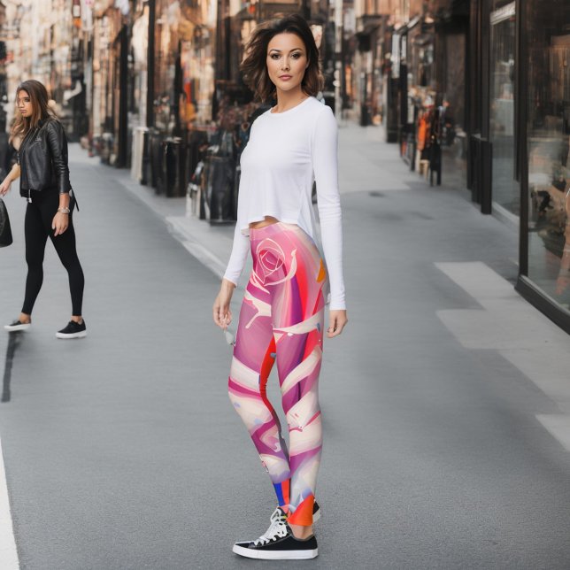 Legging Estilo Boêmiano de Artsy Floral Rosa Rosa Branca (Criador carregado)