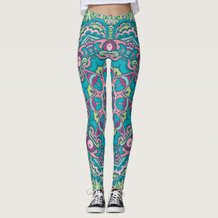 Legging Estilo Boêmico Adorável Turquesa E Rosa