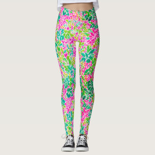 Legging Estilo Colorido Rosa Floral Botânico Aquarela