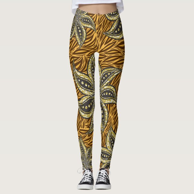 Legging Estilo de Batik Floral Abstrato africano (Frente)
