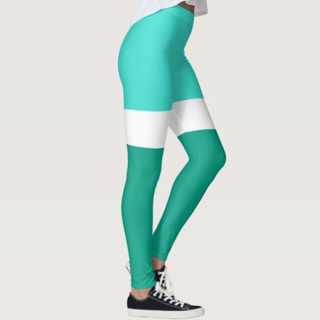 Legging Estilo de Bloco de Cor Branco Turquesa Design (Criador carregado)