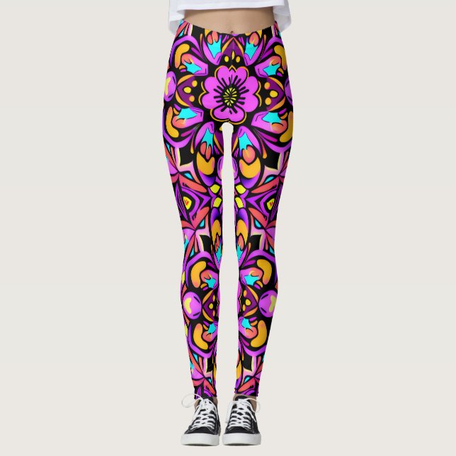 Legging Estilo de Luz Negra Flores Selvagens (Frente)
