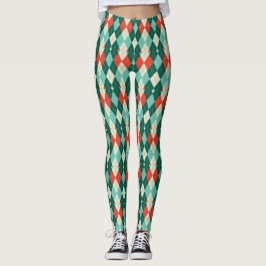 Legging Estilo de Natal Vermelho e Teal retro geométrico