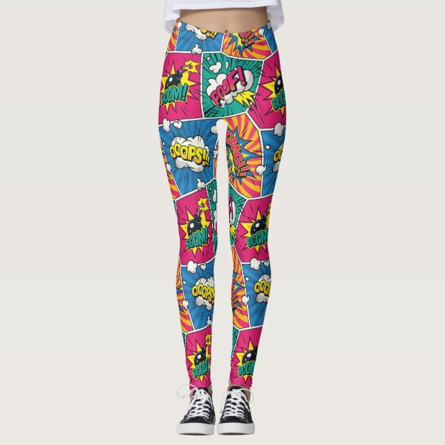 Legging Estilo de pop Art - Explosão de Comic Retro Whimsi (Frente)
