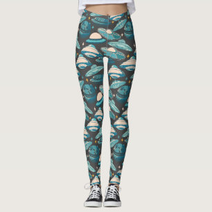Legging Estilo de Retro de Padrão de OVNI. D CINZA BG