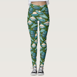 Legging Estilo de Retro de Padrão de OVNI. D Green BG